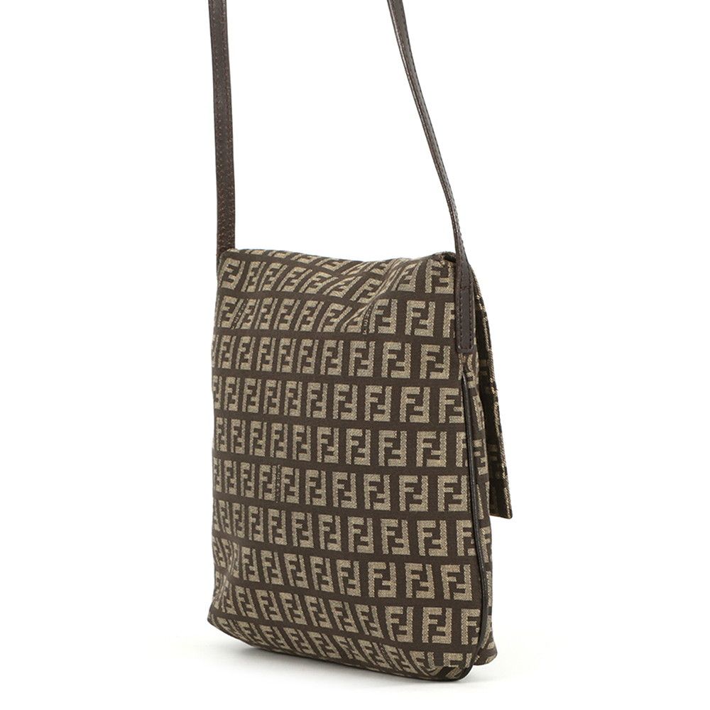 Fendi Shoulder Bag Zucchino Mamma Bucket Canvas Leather Zucca