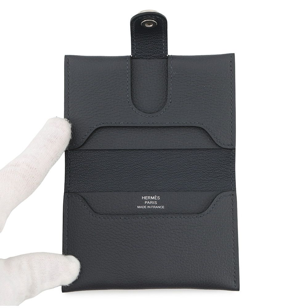 Hermes Card Case Canvas Silver Ever Color Business Holder