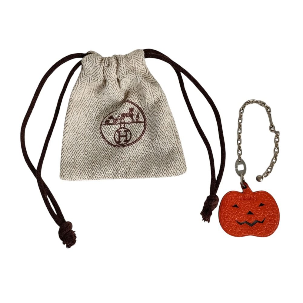Hermes Leather Pumpkin Charm Orange Keychain