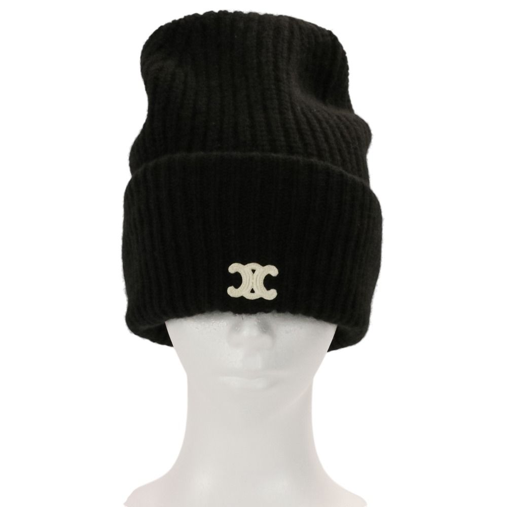 Celine Seamless Cashmere Triomphe Knit Cap Hat TU 53 cm Black