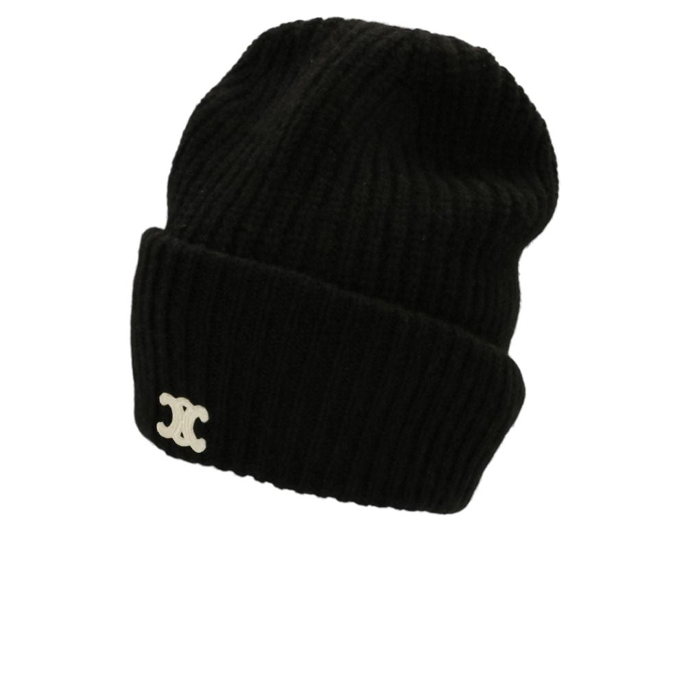 Celine Seamless Cashmere Triomphe Knit Cap Hat TU 53 cm Black
