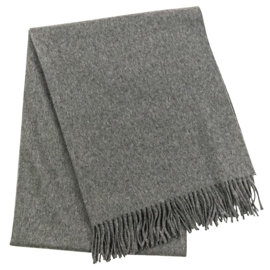 Hermes Cashmere Fringe Large Shawl Scarf Gray