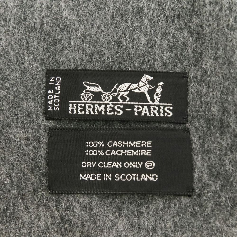 Hermes Cashmere Fringe Large Shawl Scarf Gray