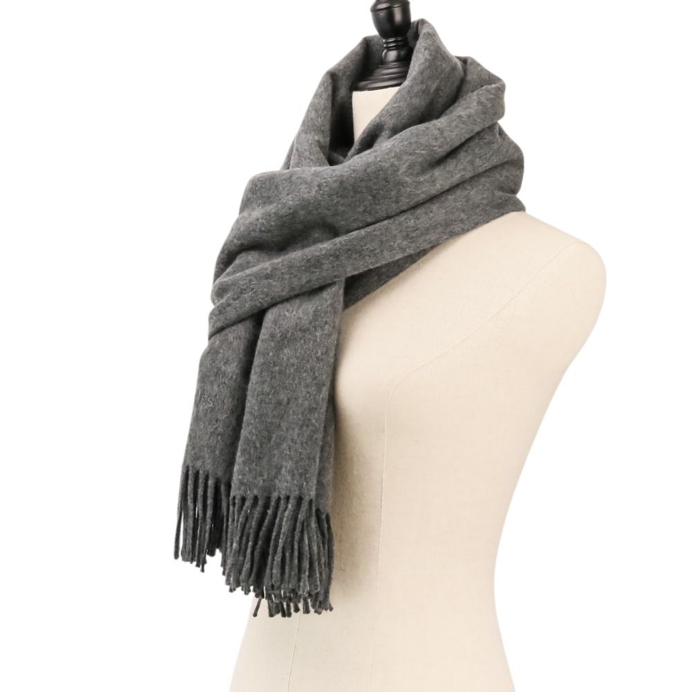 Hermes Cashmere Fringe Large Shawl Scarf Gray