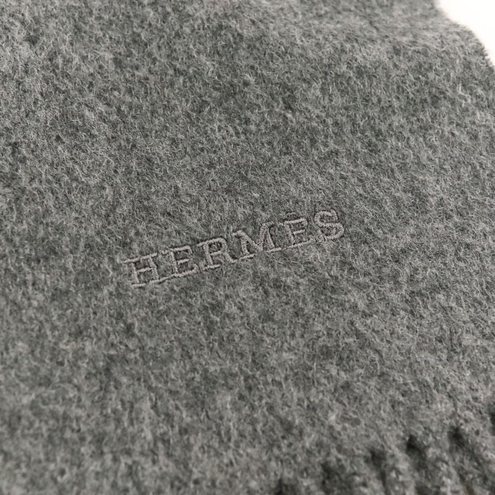 Hermes Cashmere Fringe Large Shawl Scarf Gray