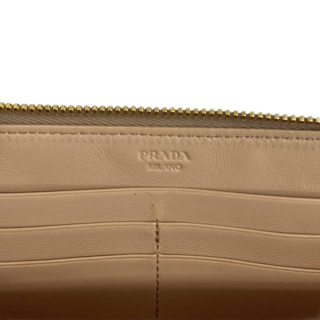 Prada Wallet Leather Quilted Zip Around Logo Gold Beige