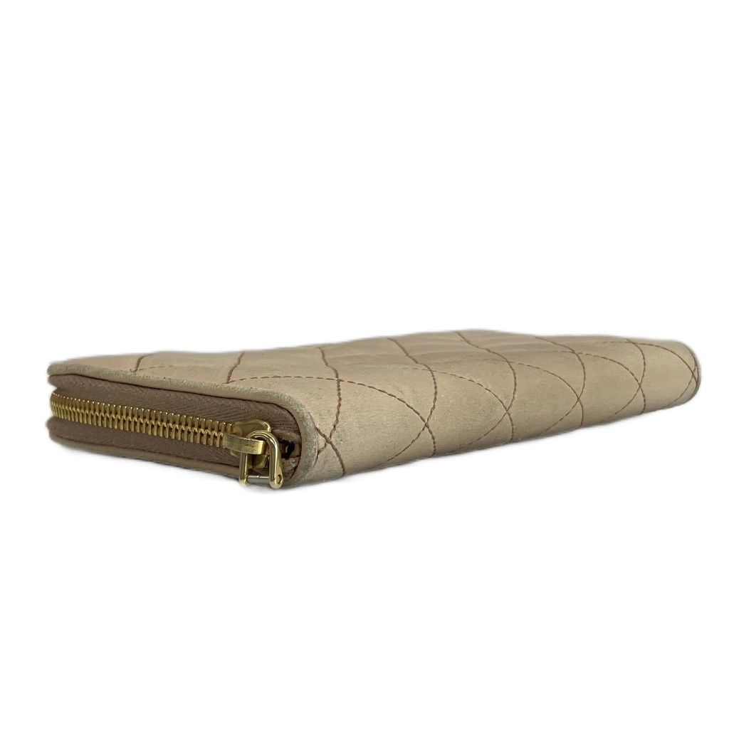 Prada Wallet Leather Quilted Zip Around Logo Gold Beige