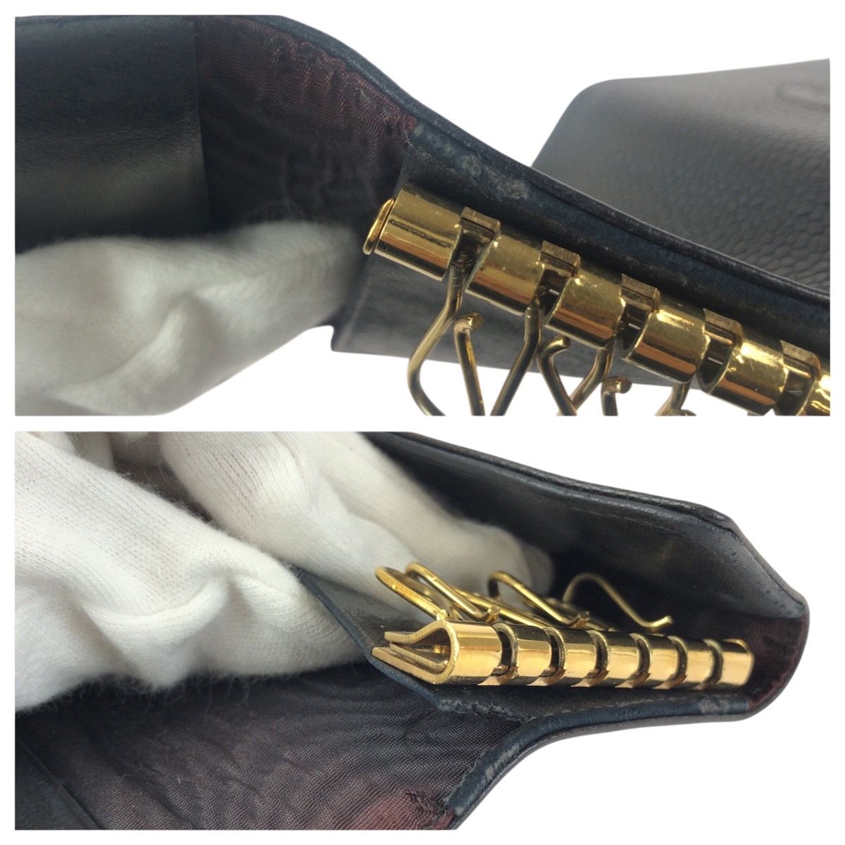 Chanel Vintage CC Logo 6 Rows Black Gold Caviar Leather Key Case Key Holder
