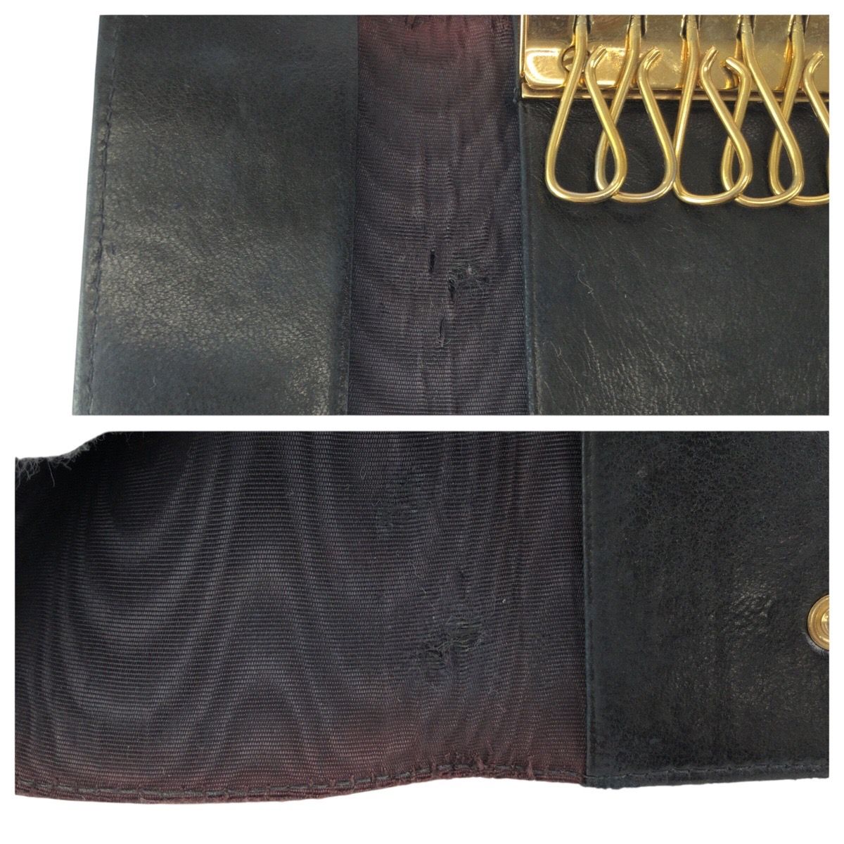 Chanel Vintage CC Logo 6 Rows Black Gold Caviar Leather Key Case Key Holder