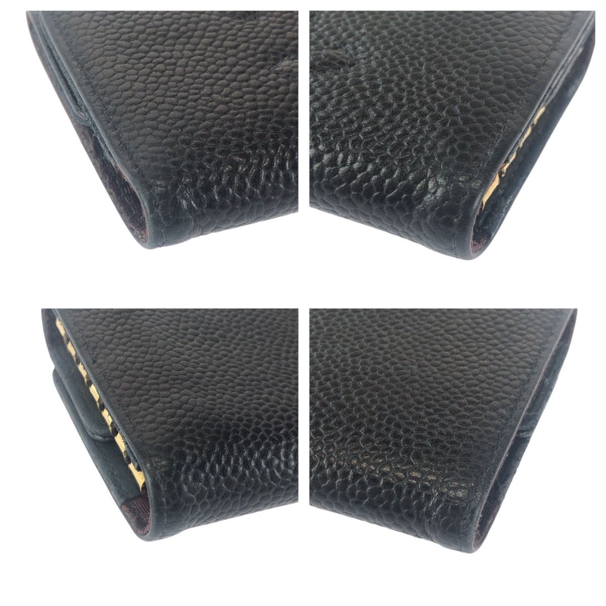 Chanel Vintage CC Logo 6 Rows Black Gold Caviar Leather Key Case Key Holder