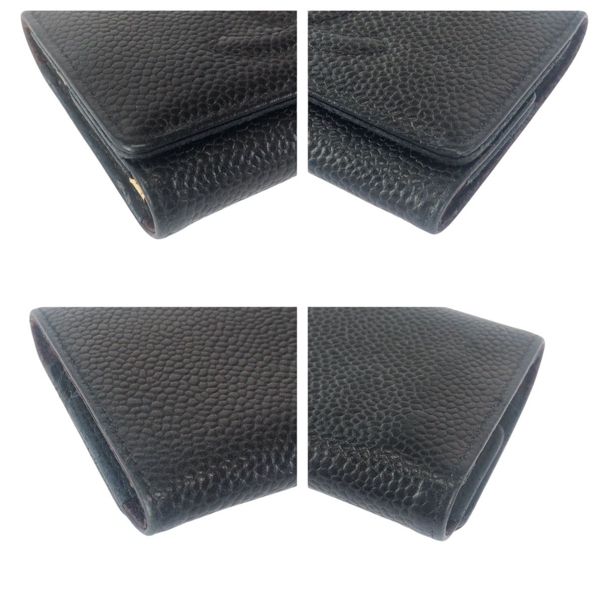 Chanel Vintage CC Logo 6 Rows Black Gold Caviar Leather Key Case Key Holder