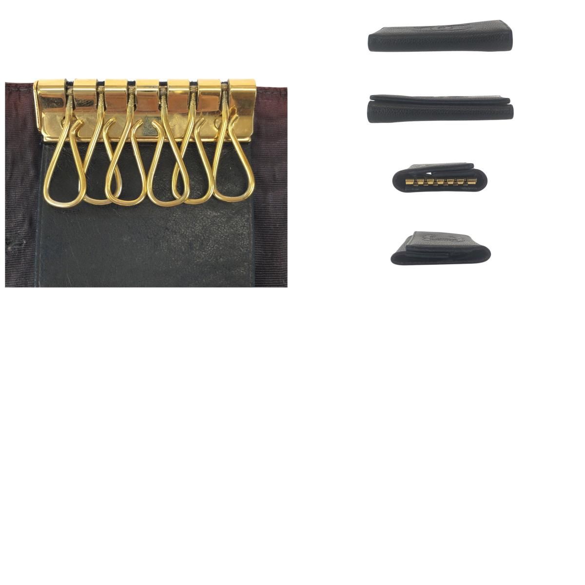 Chanel Vintage CC Logo 6 Rows Black Gold Caviar Leather Key Case Key Holder