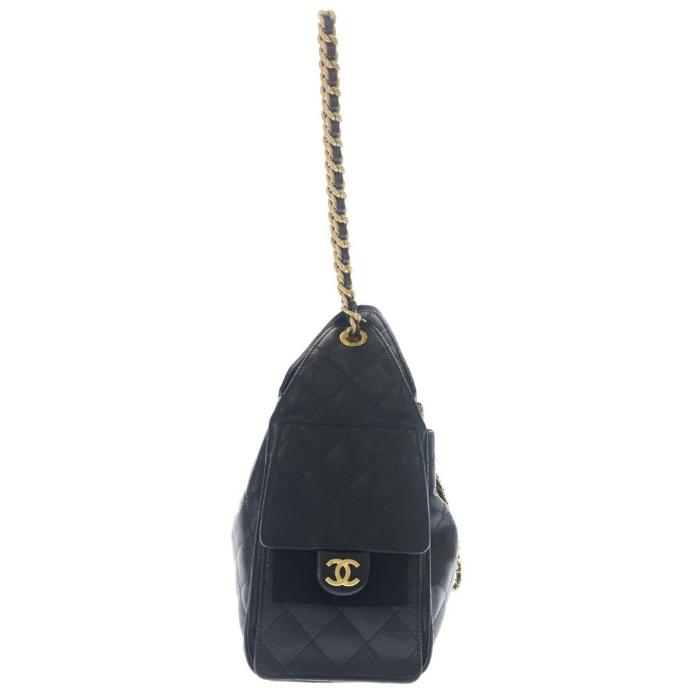 Chanel 25 Small Caviar Leather Chain Shoulder Bag Gold Black