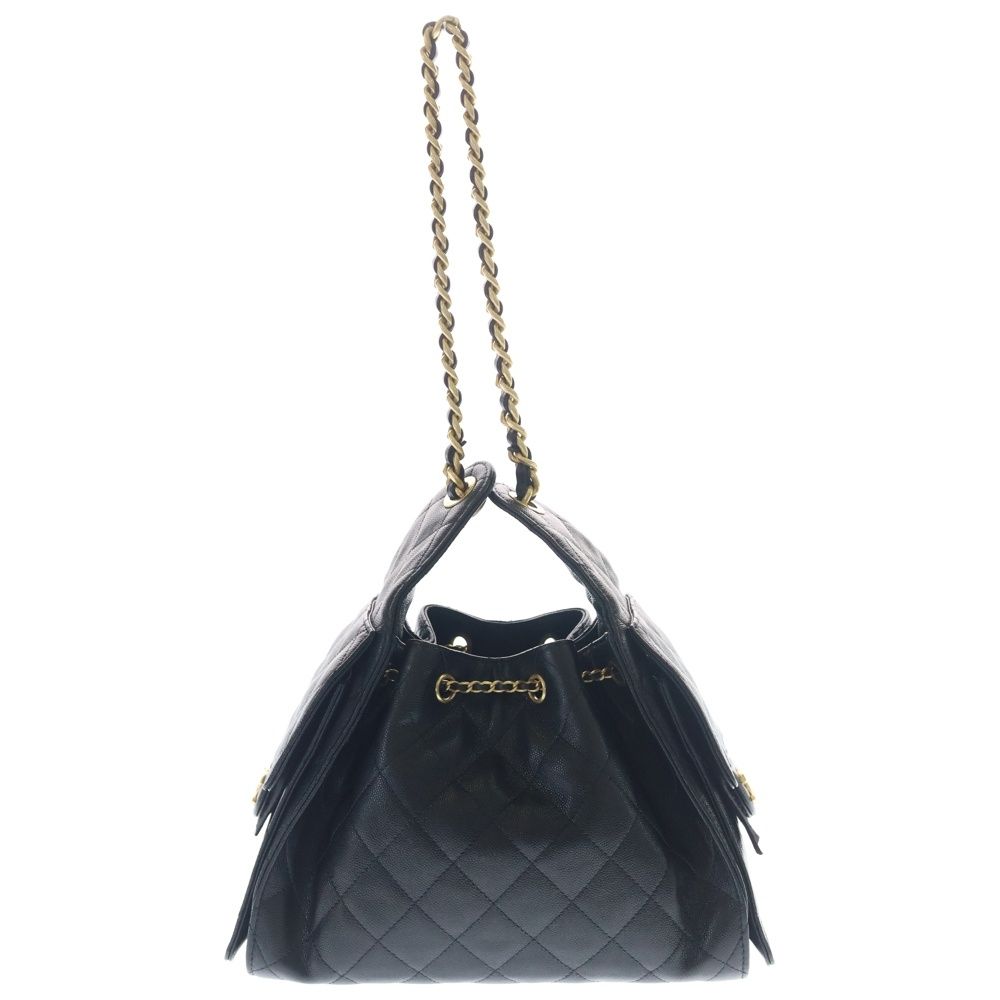 Chanel 25 Small Caviar Leather Chain Shoulder Bag Gold Black