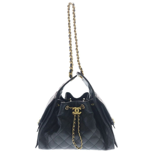 Chanel 25 Small Caviar Leather Chain Shoulder Bag Gold Black