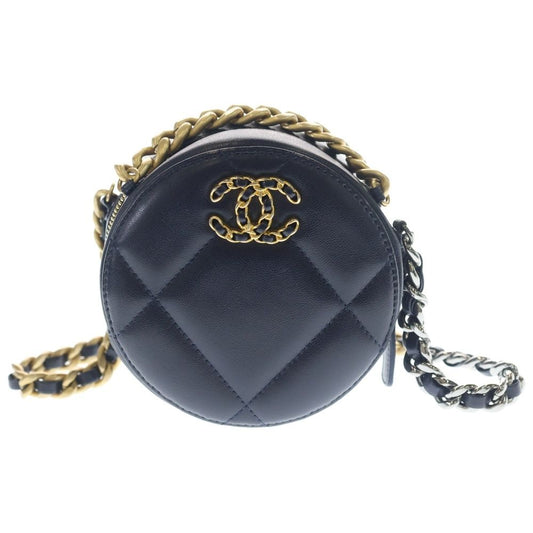 Chanel 19 CC Logo Lambskin Chain Shoulder Bag Navy Gd