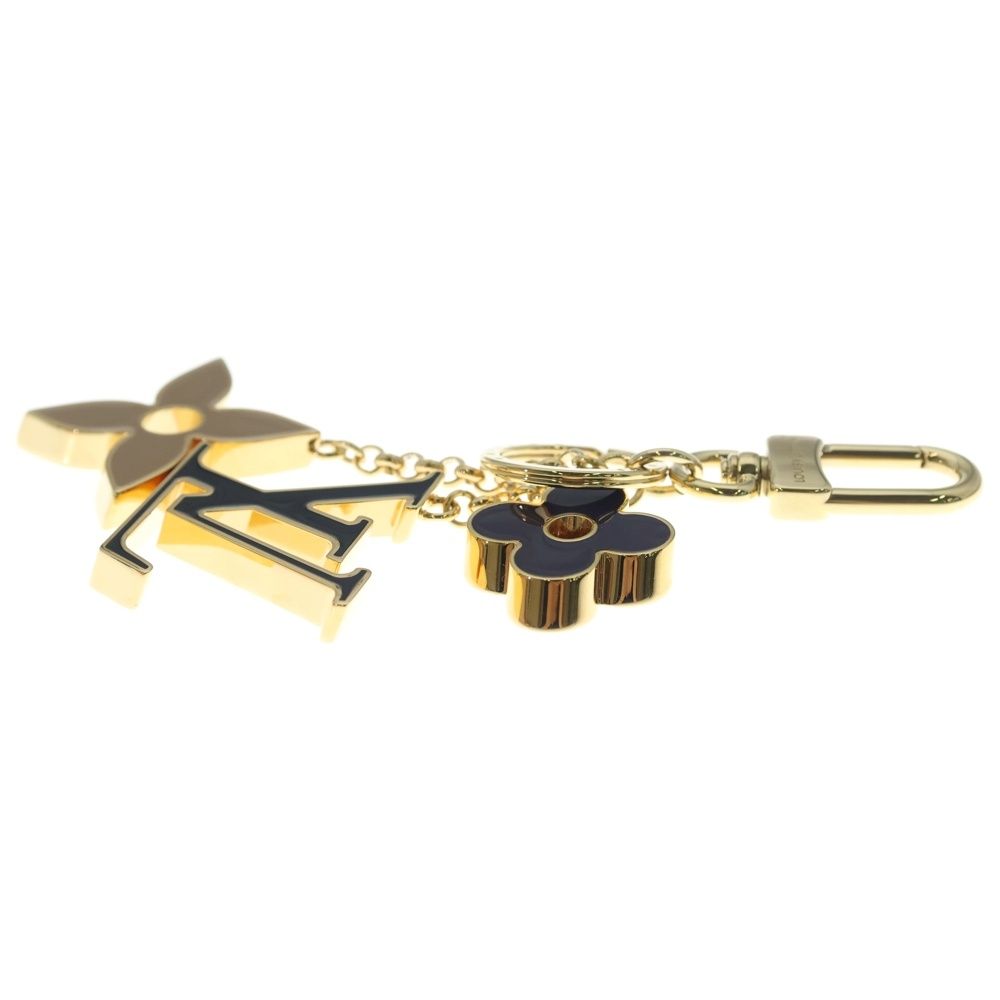Louis Vuitton Fleur de Monogram Back Charm Key Holder Gold Black Beige