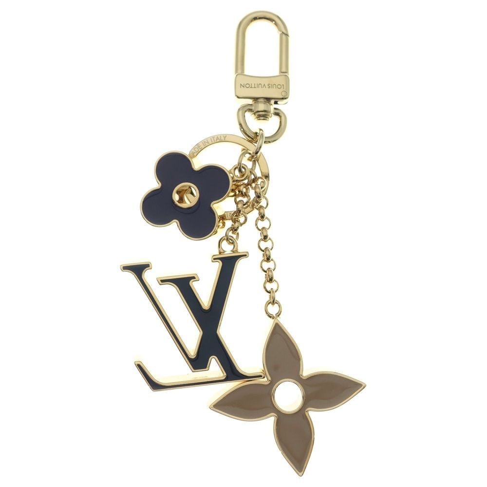 Louis Vuitton Fleur de Monogram Back Charm Key Holder Gold Black Beige