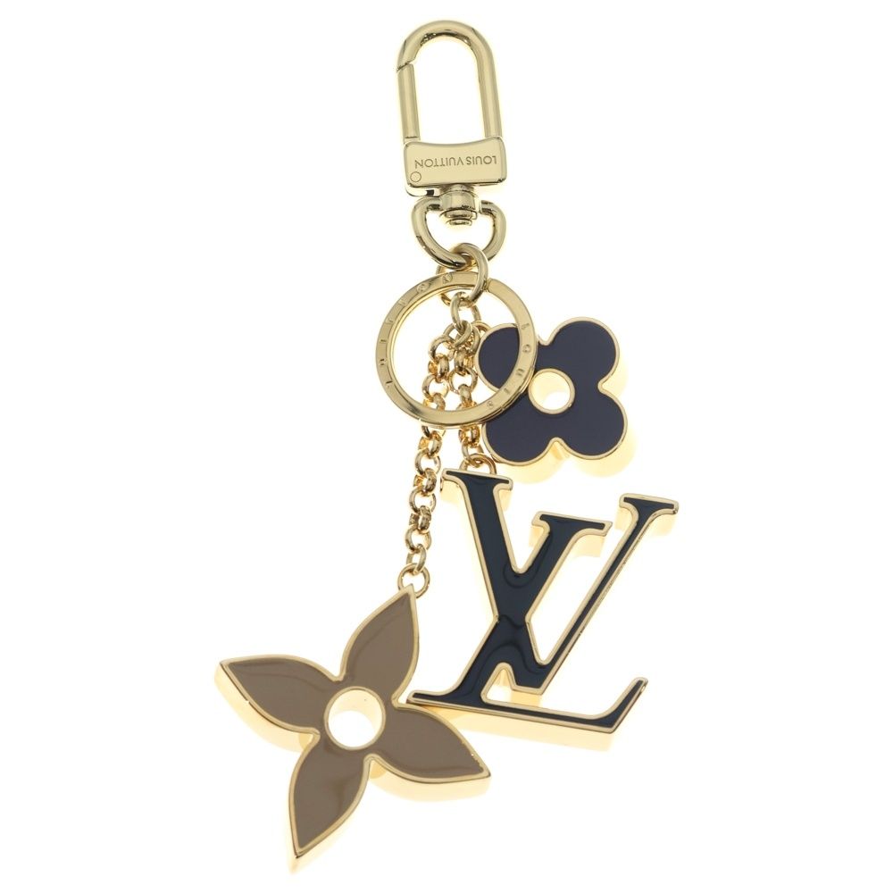 Louis Vuitton Fleur de Monogram Back Charm Key Holder Gold Black Beige