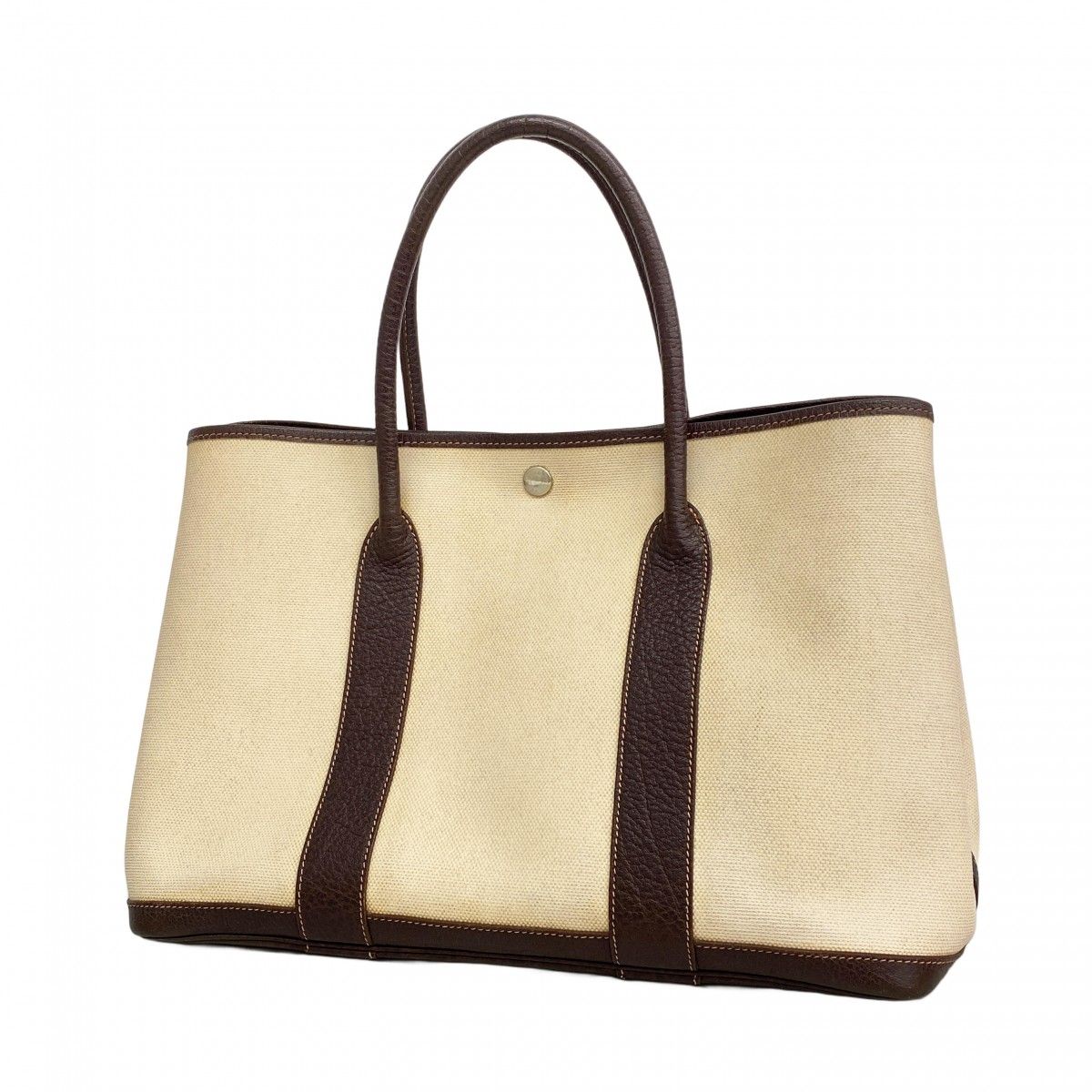 Hermes Tote Garden Party PM Toile Ash Brown Beige Silver
