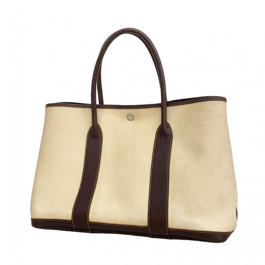 Hermes Tote Garden Party PM Toile Ash Brown Beige Silver