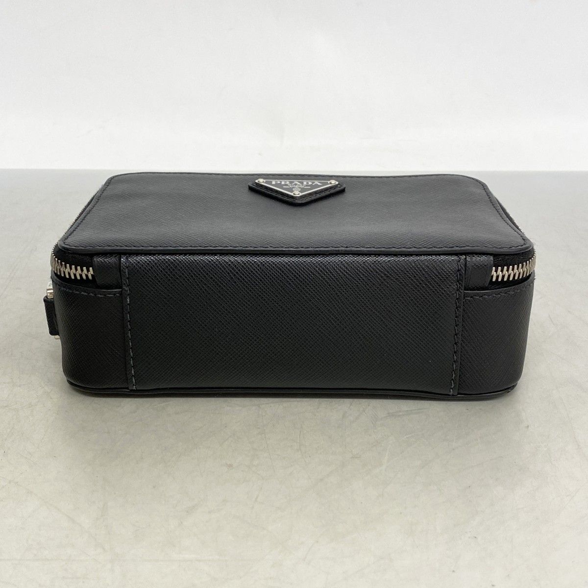 Prada Handbag Saffiano Leather Black Silver 2-Way Bag