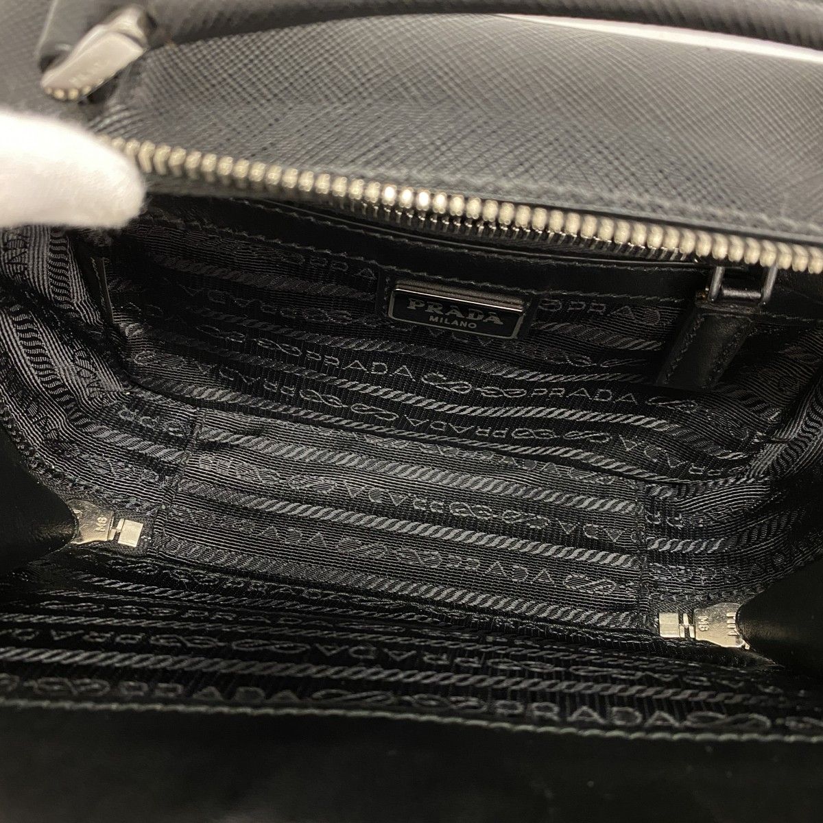 Prada Handbag Saffiano Leather Black Silver 2-Way Bag