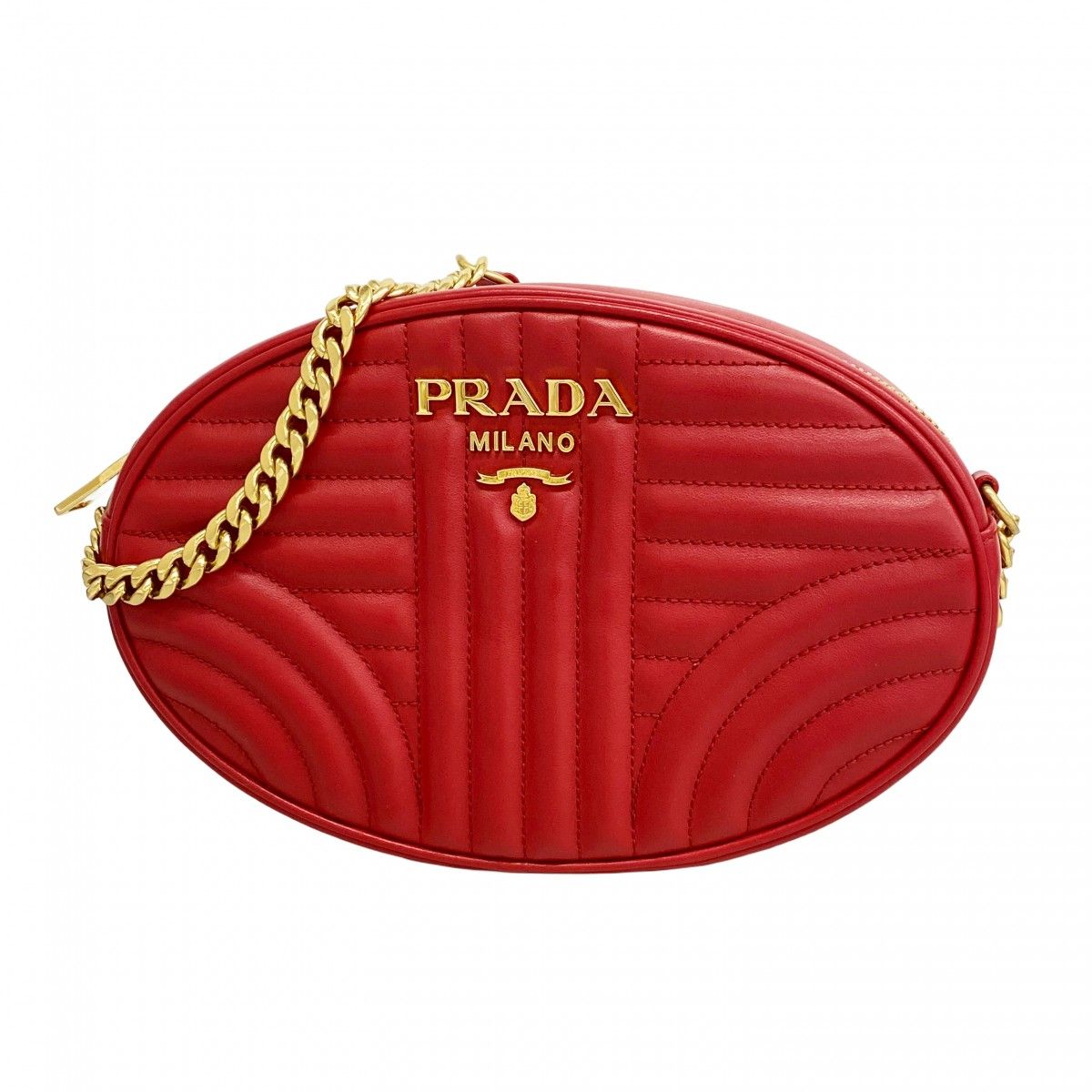 Prada Shoulder Bag Leather Red Gold