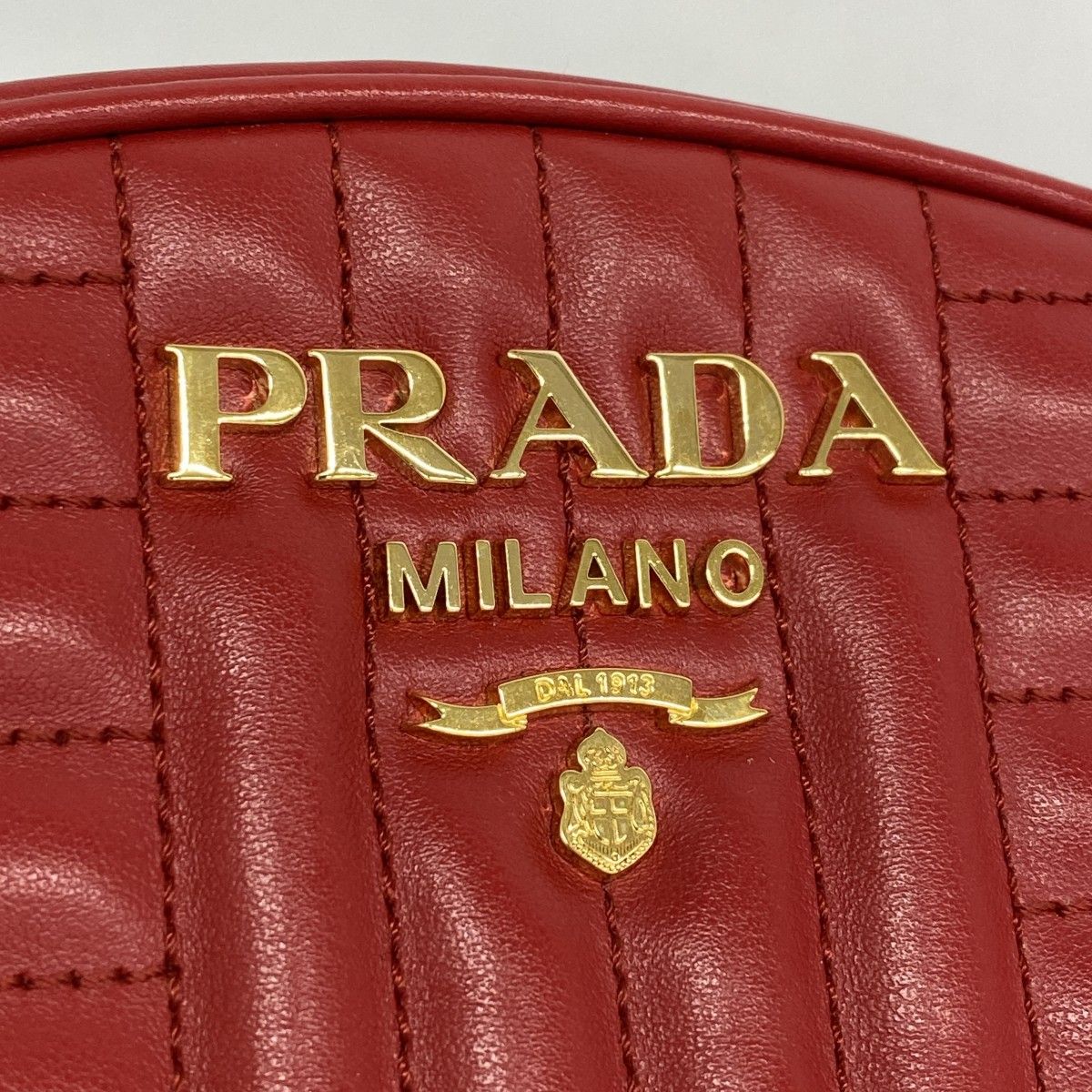 Prada Shoulder Bag Leather Red Gold