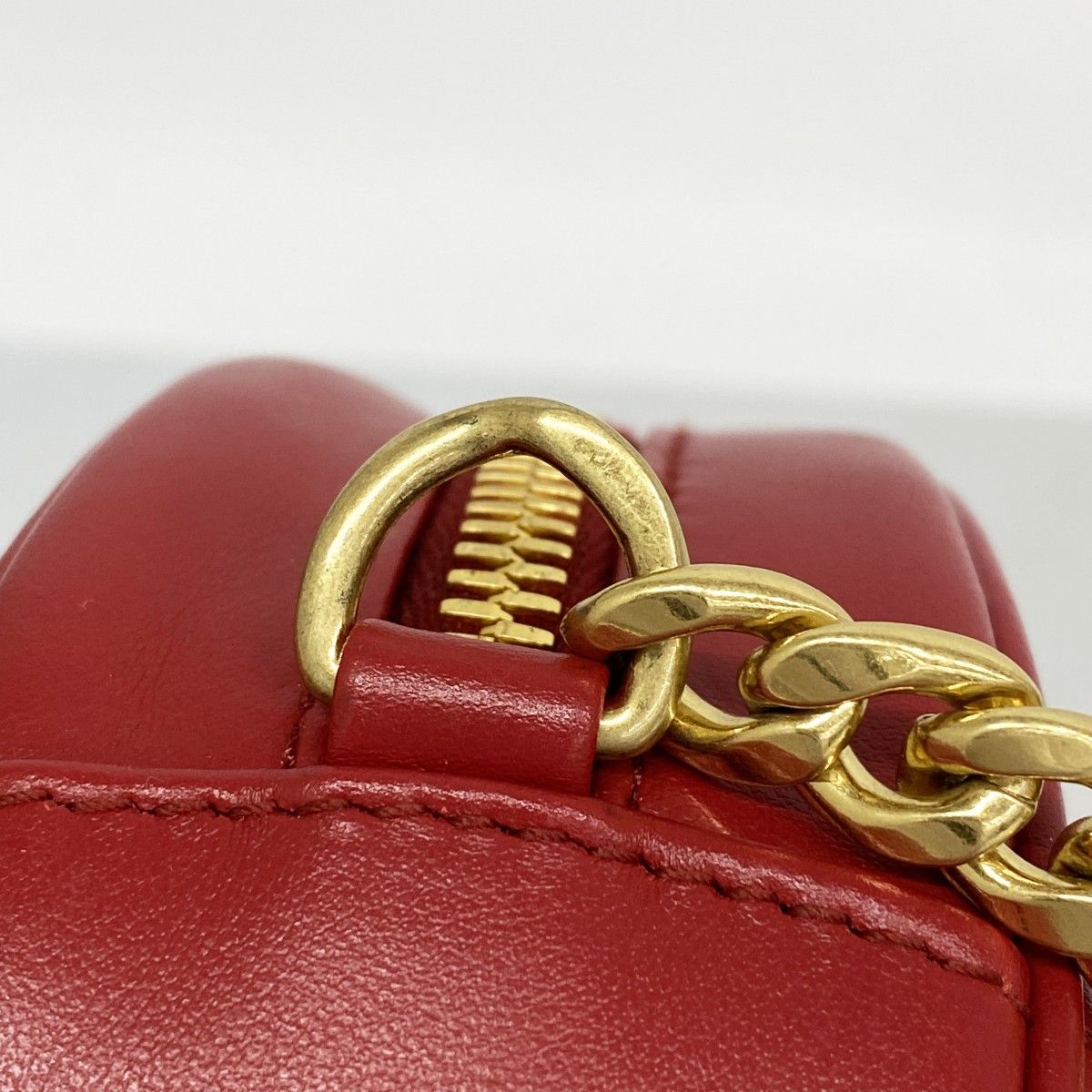 Prada Shoulder Bag Leather Red Gold