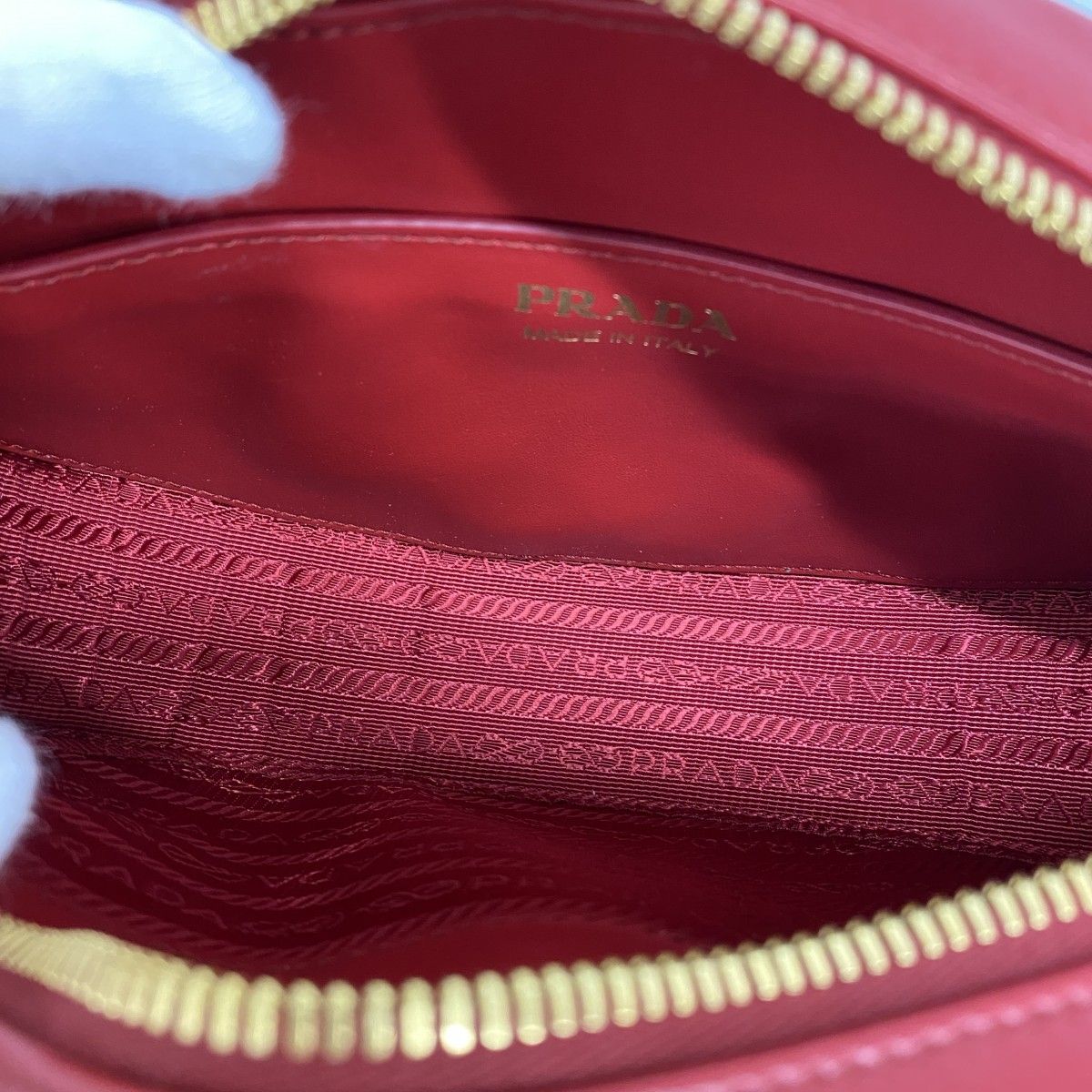 Prada Shoulder Bag Leather Red Gold