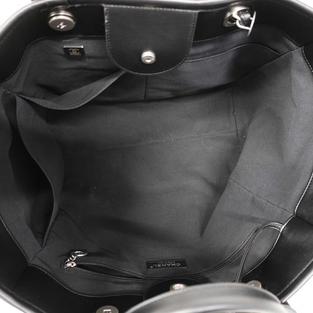 Chanel Handbag Deauville Lambskin Black Silver 2-Way Bag