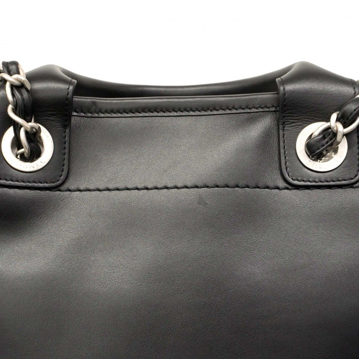 Chanel Handbag Deauville Lambskin Black Silver 2-Way Bag