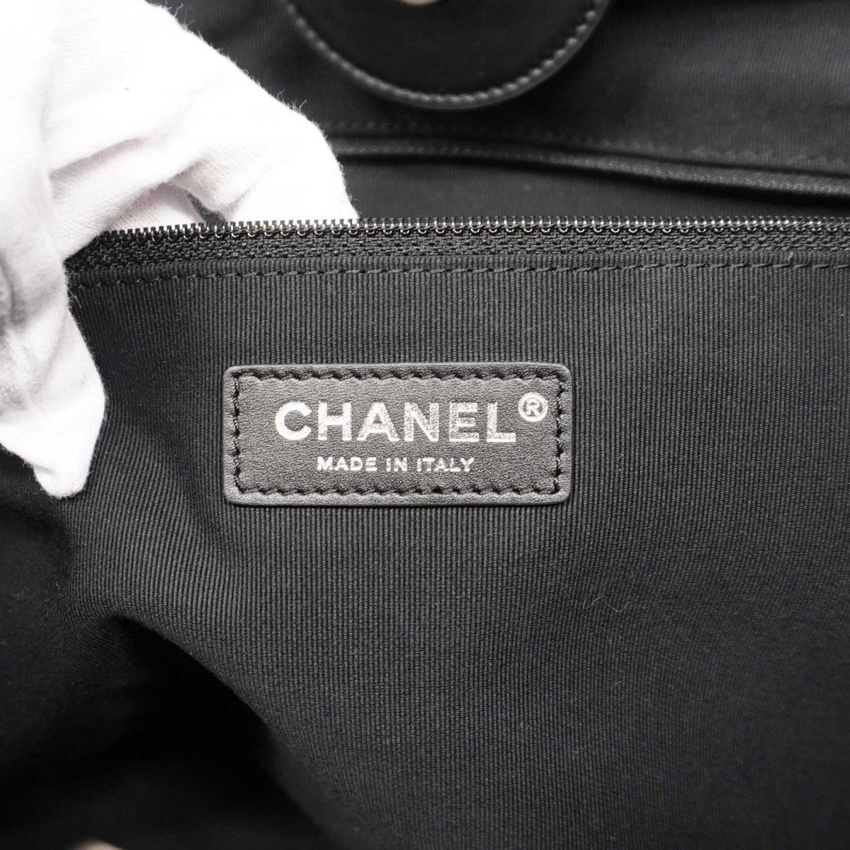 Chanel Handbag Deauville Lambskin Black Silver 2-Way Bag