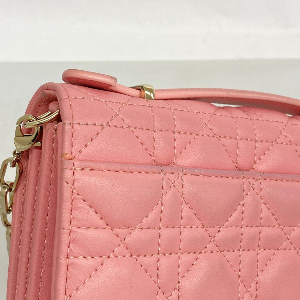 Dior Handbag Cannage MY Leather Pink Champagne Gold 2-Way Bag