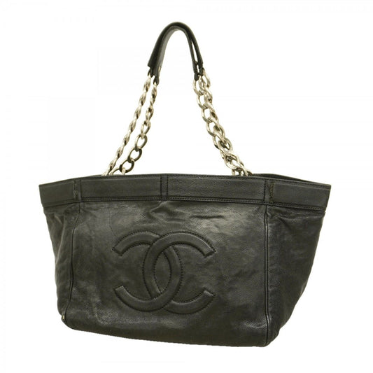 Chanel Chain Tote Caviar Leather Black Silver