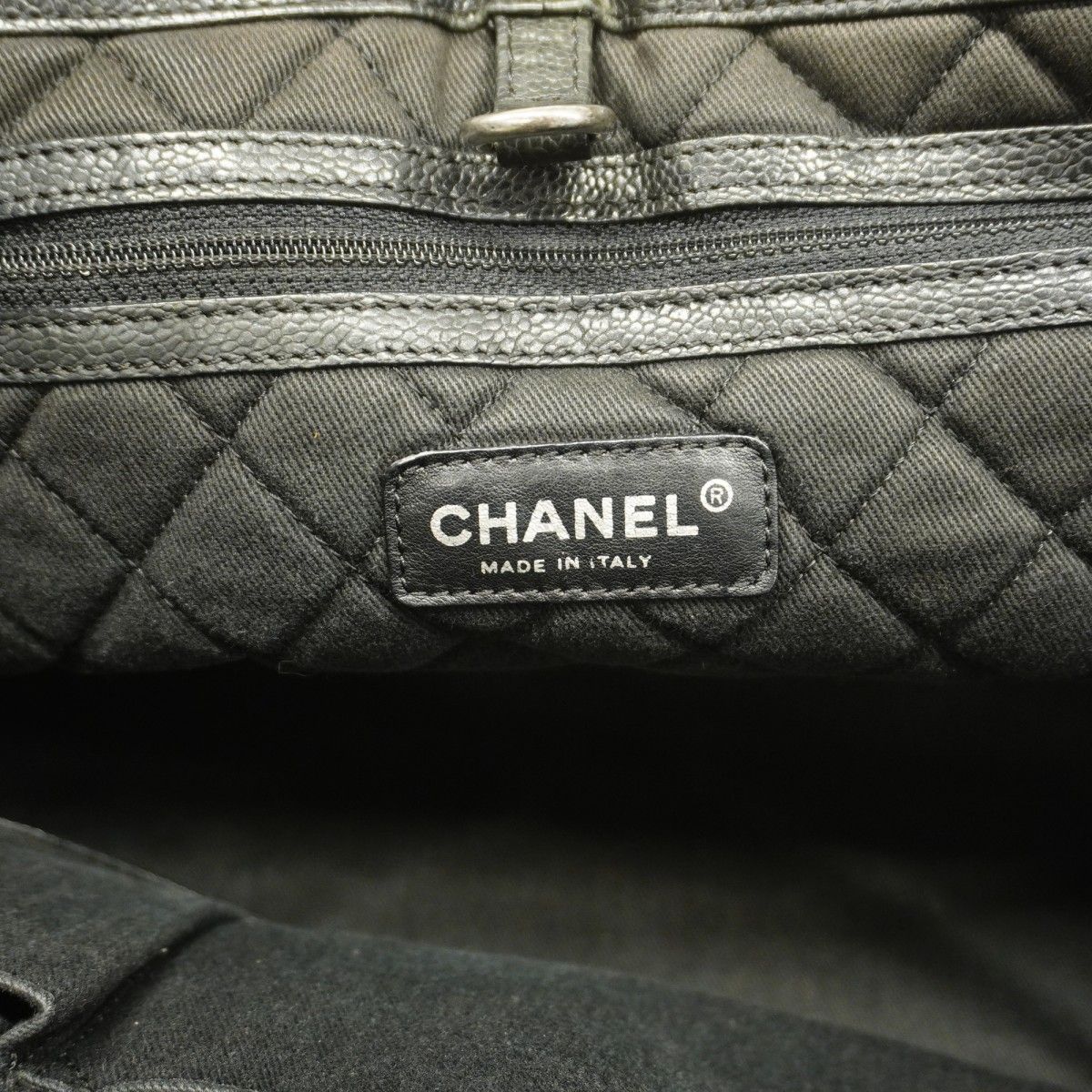 Chanel Chain Tote Caviar Leather Black Silver