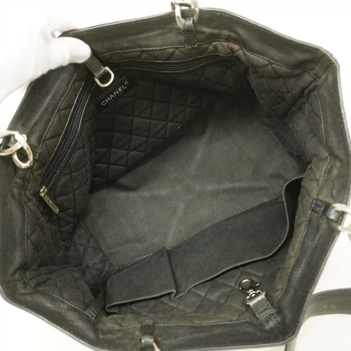 Chanel Chain Tote Caviar Leather Black Silver