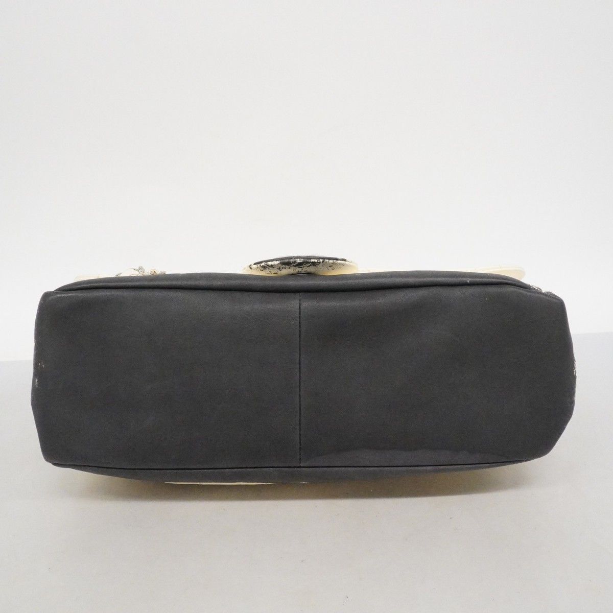 Chanel Shoulder Bag Quilted Lambskin White Black Silver