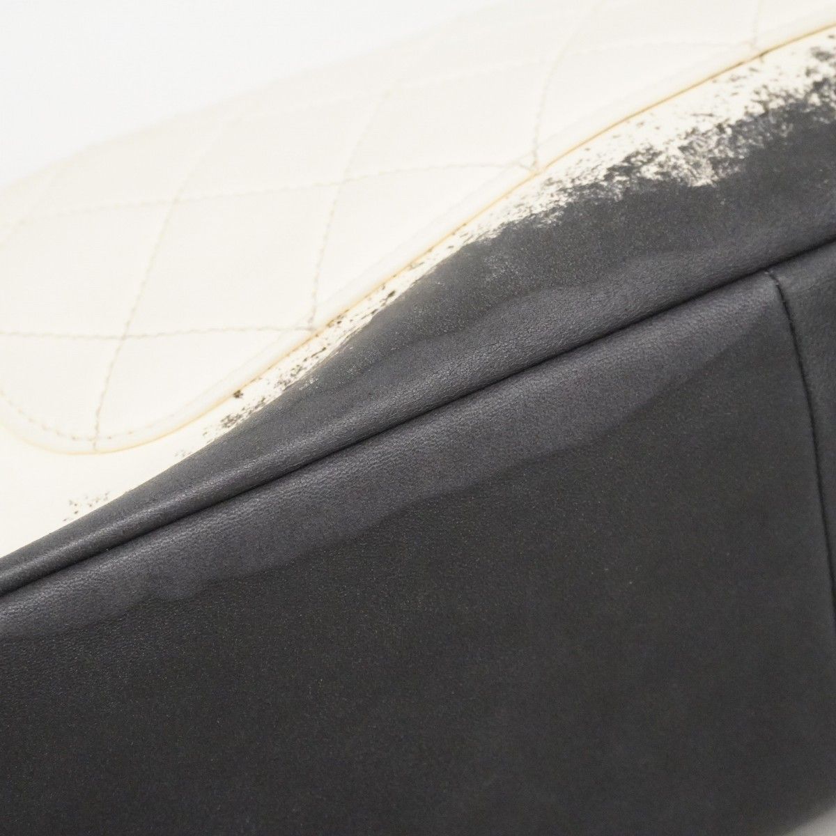 Chanel Shoulder Bag Quilted Lambskin White Black Silver