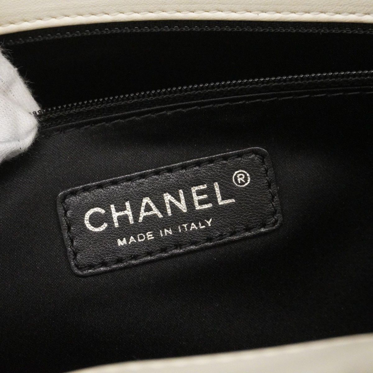 Chanel Shoulder Bag Quilted Lambskin White Black Silver