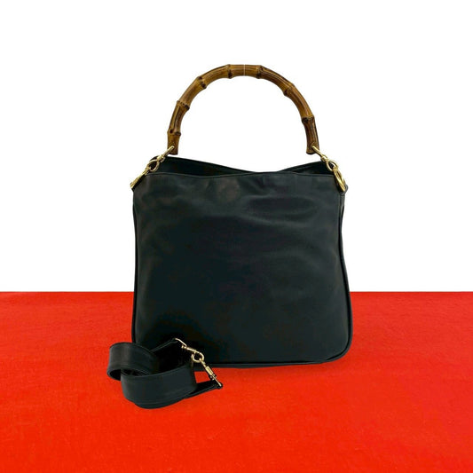 Gucci Vintage Bamboo Leather 2-Way Shoulder Bag Black
