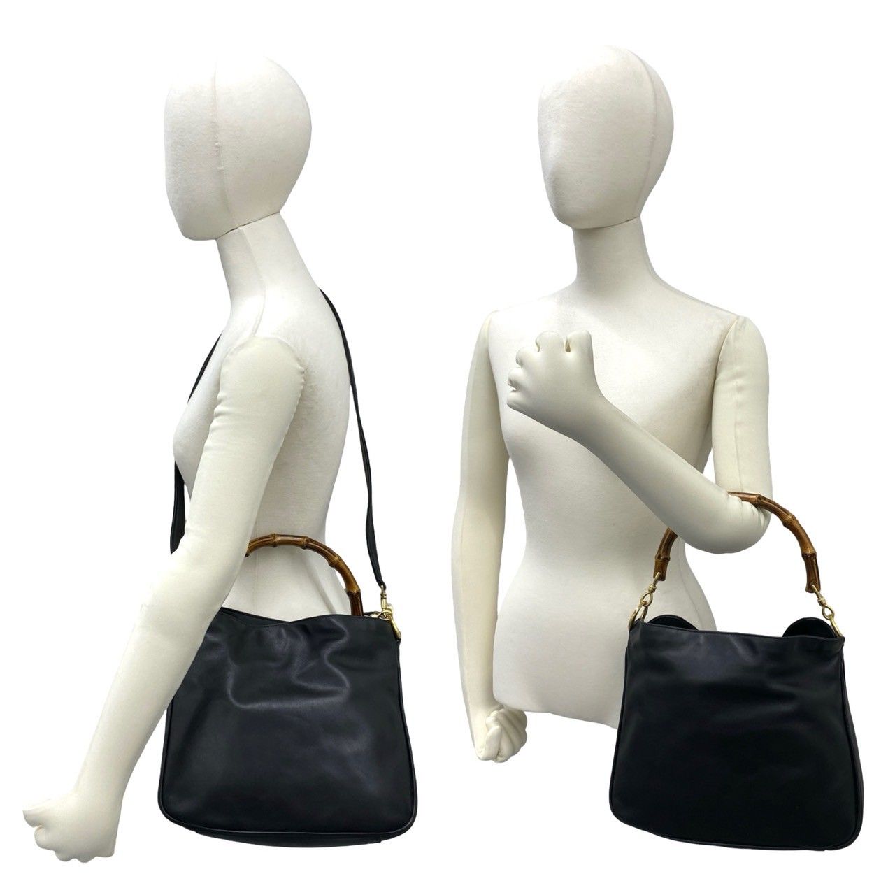Gucci Vintage Bamboo Leather 2-Way Shoulder Bag Black