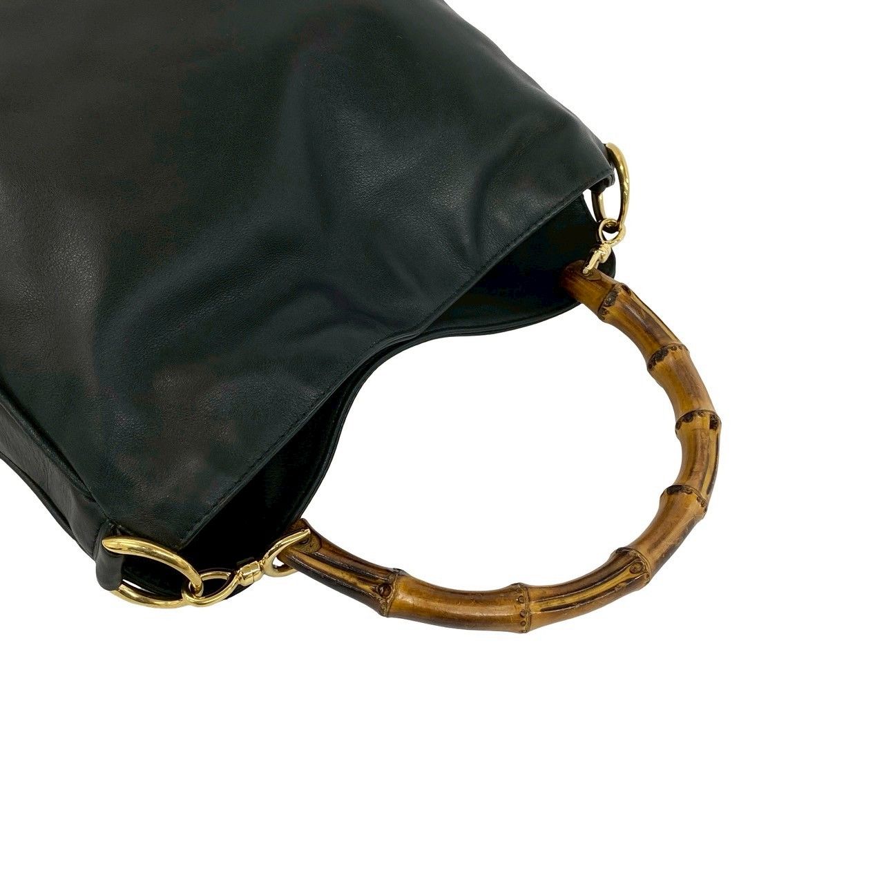 Gucci Vintage Bamboo Leather 2-Way Shoulder Bag Black