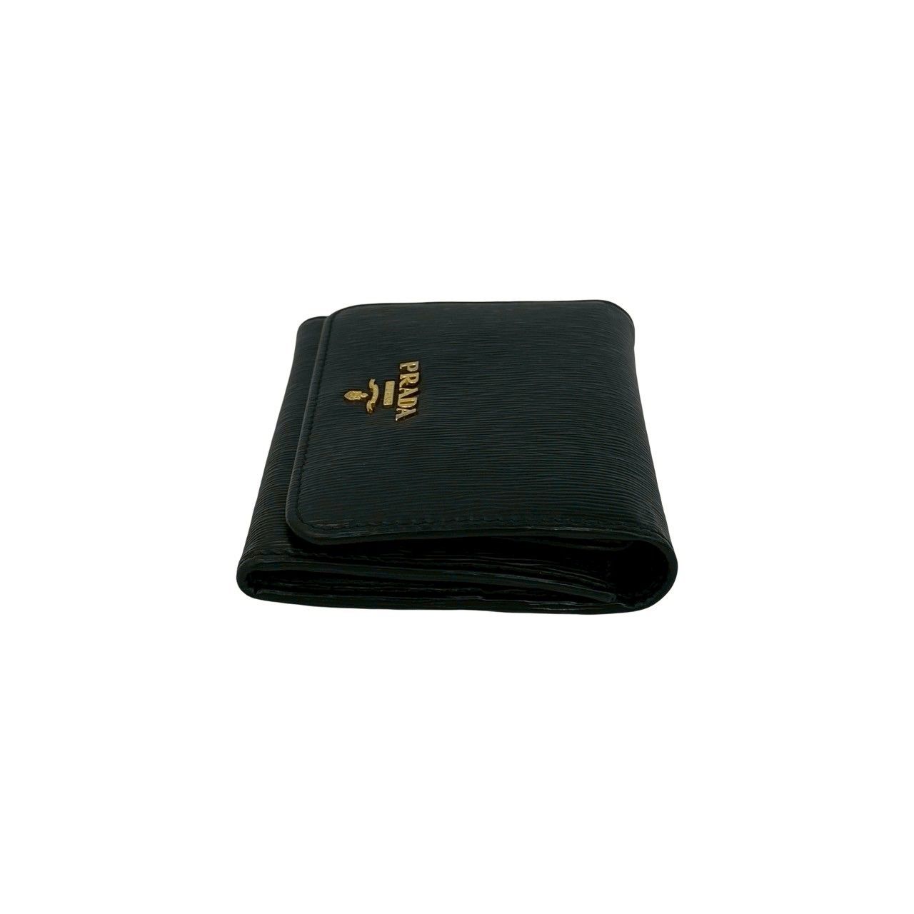 Prada Logo Vitterom Bu Leather Trifold Wallet Mini Coin Case Card Black