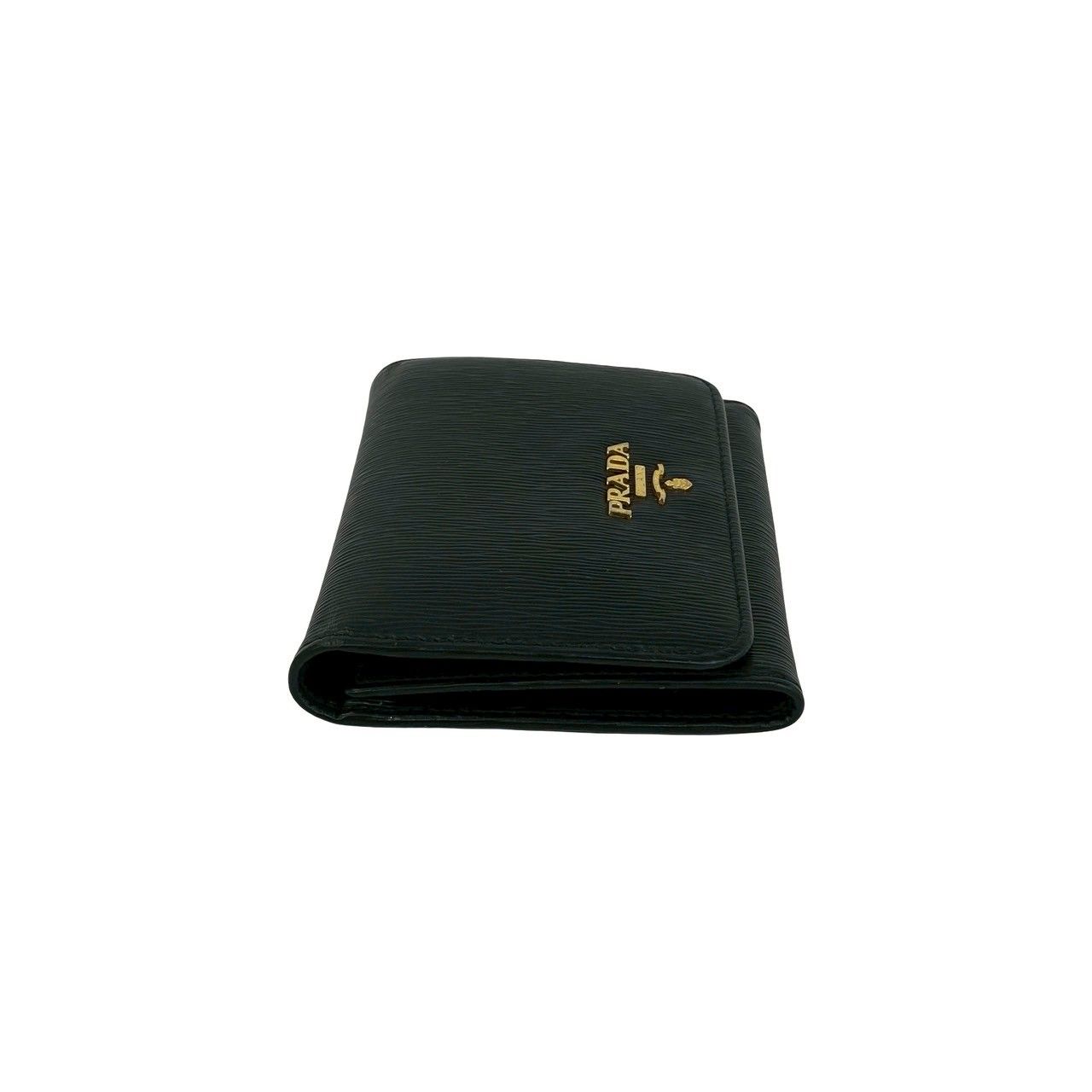 Prada Logo Vitterom Bu Leather Trifold Wallet Mini Coin Case Card Black