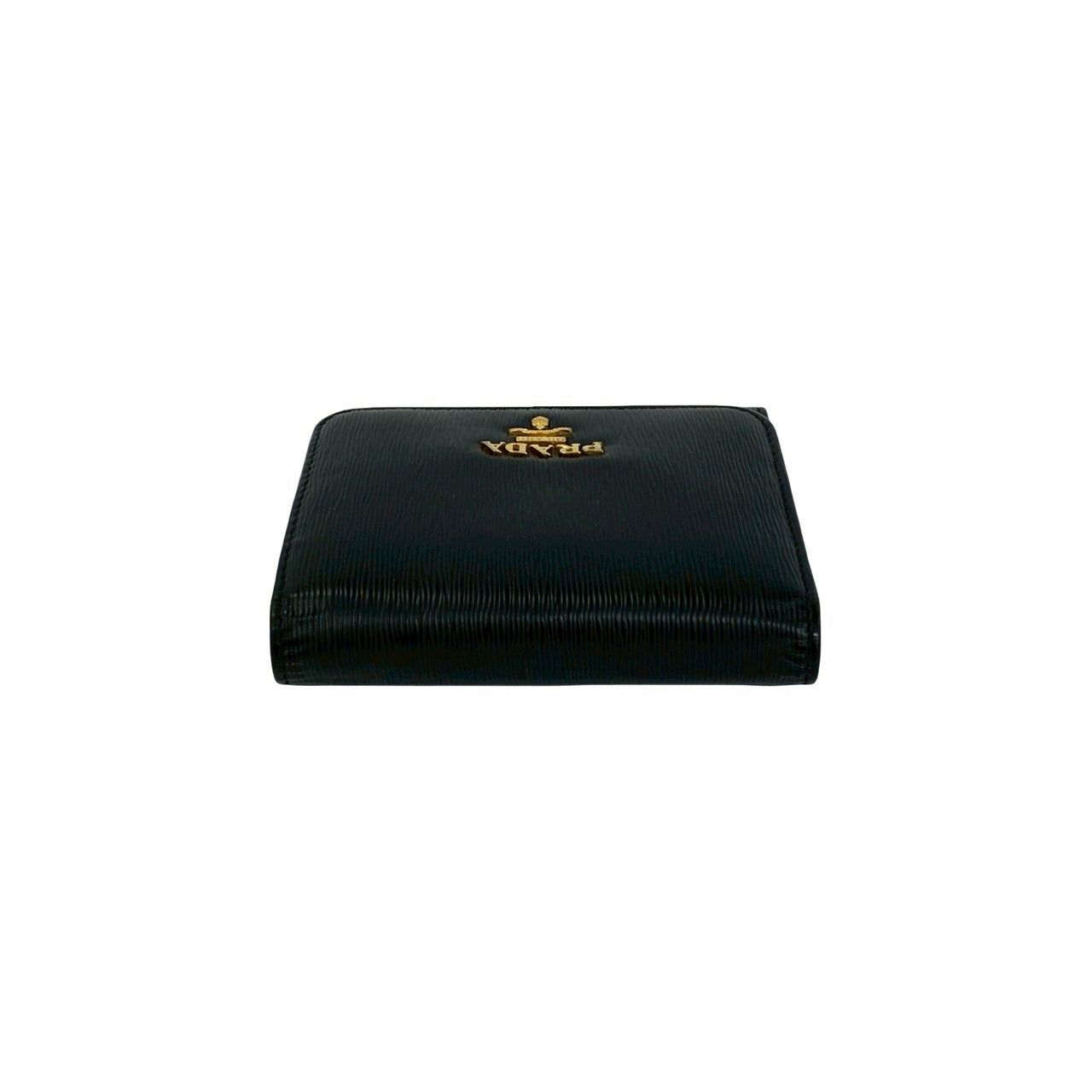 Prada Logo Vitterom Bu Leather Trifold Wallet Mini Coin Case Card Black