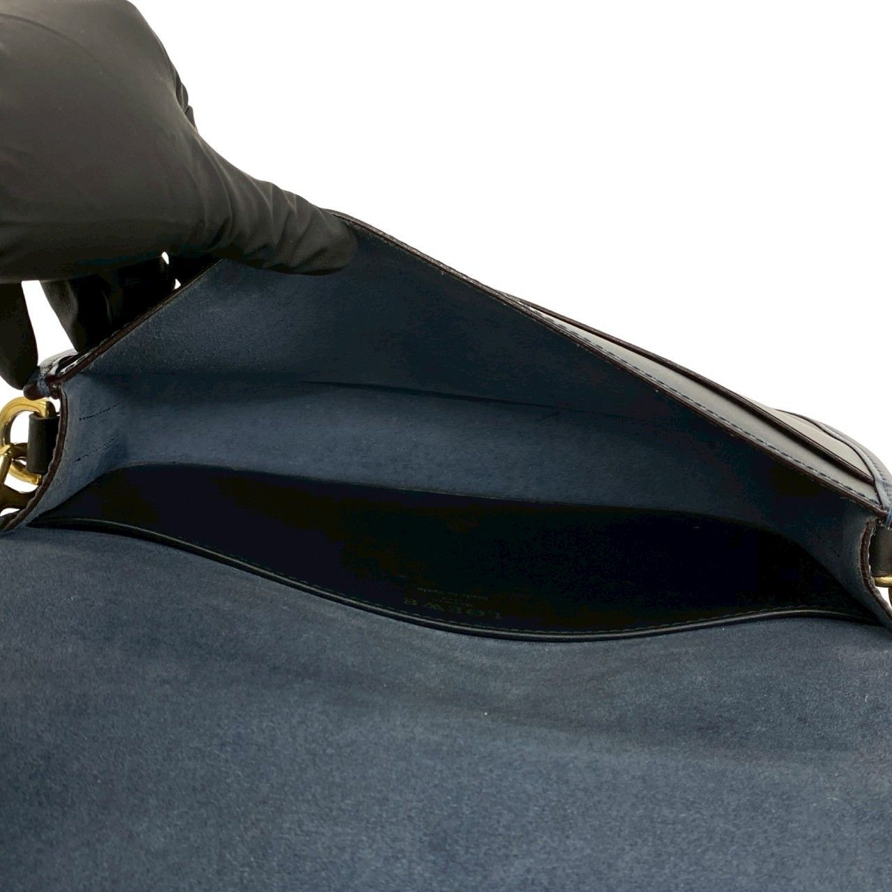 Loewe Anagram Logo Leather Mini Shoulder Bag Pochette Crossbody Black Navy
