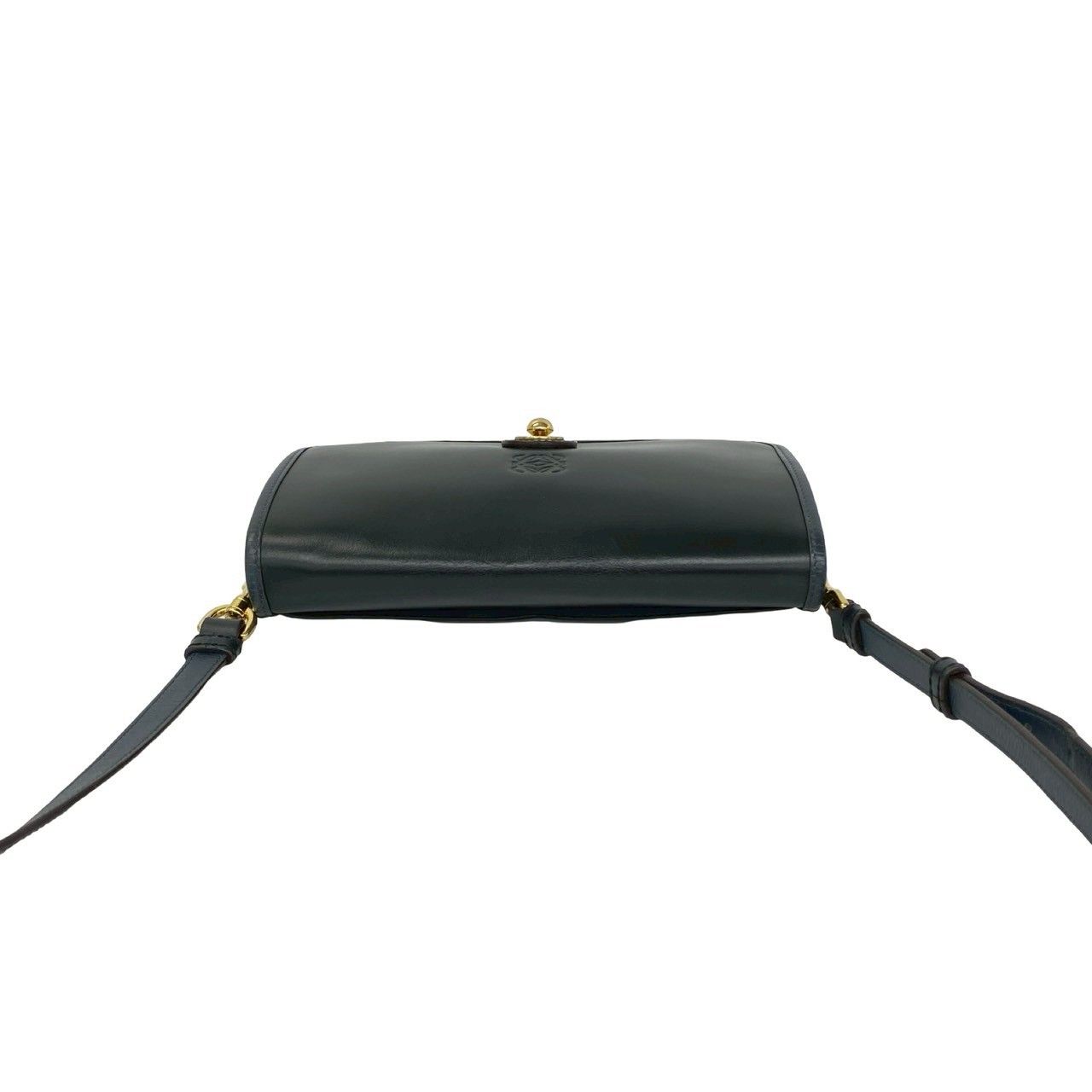 Loewe Anagram Logo Leather Mini Shoulder Bag Pochette Crossbody Black Navy