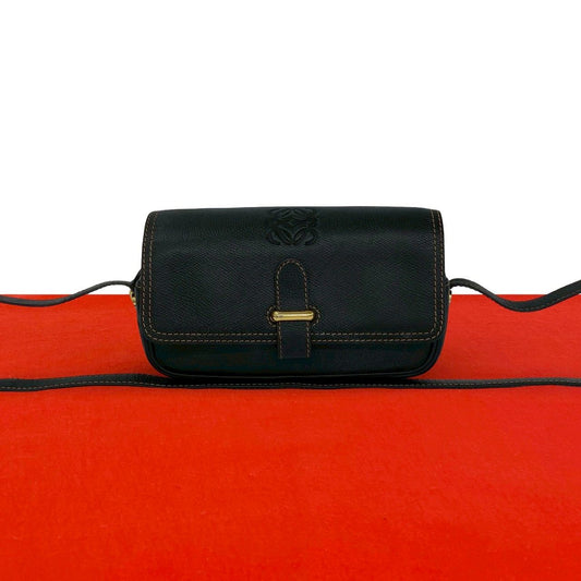 Loewe Vintage Anagram Logo Leather Mini Shoulder Bag Pochette Crossbody Black